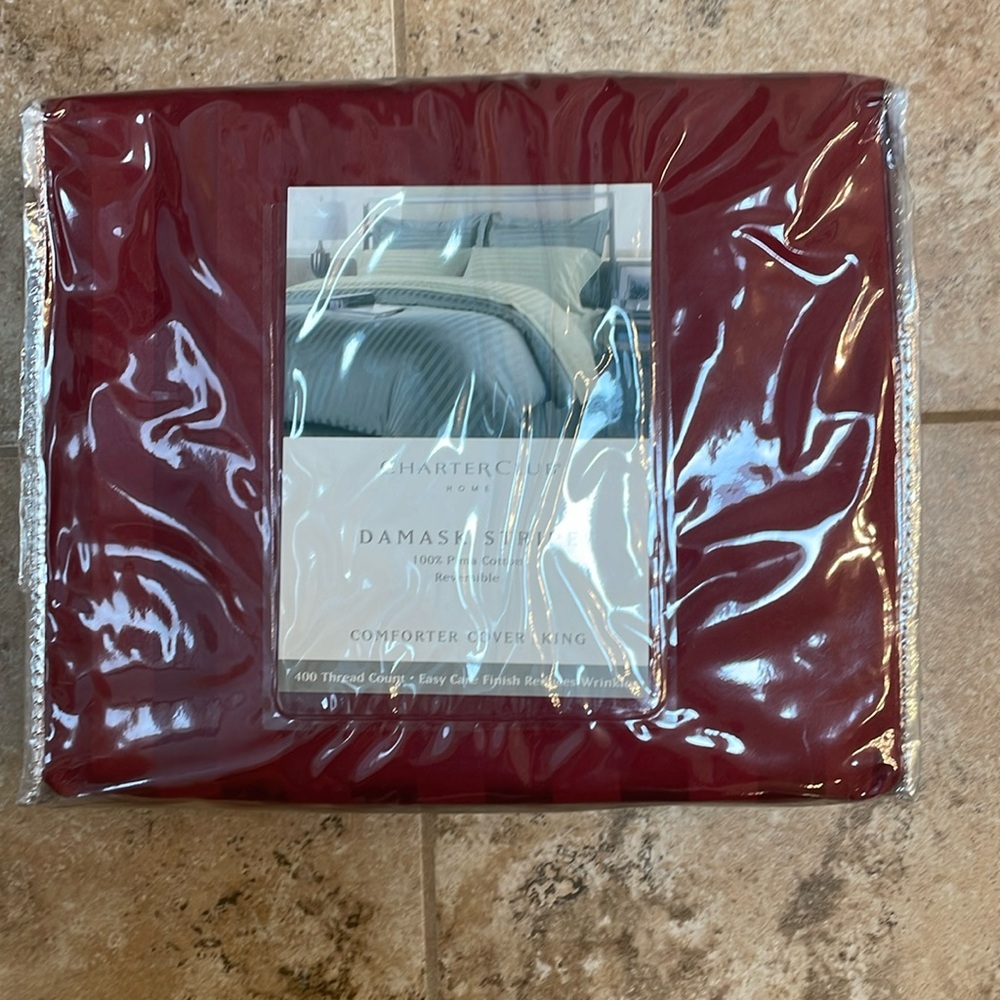 Red Charter Club Home Damask Stripe Comforter Cover King Bed